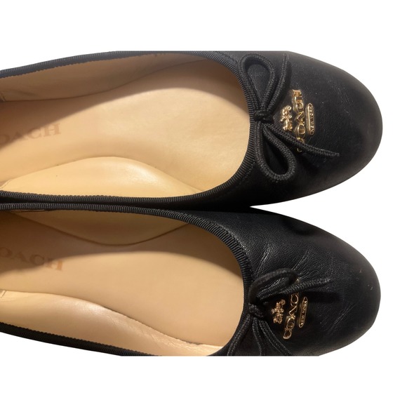 COACH Black Leather Ballet Flats with Bow and Gold Logo Accent Size 7.5 - Picture 8 of 8